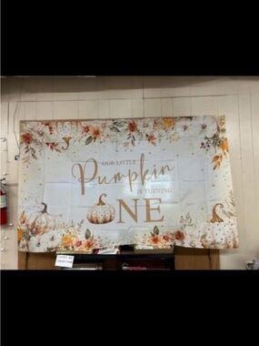 Pumpkin First Birthday Backdrop - Cream & Orange Floral